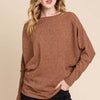 BOMBOM Drop Shoulder Long Sleeve Knit Top - Camel