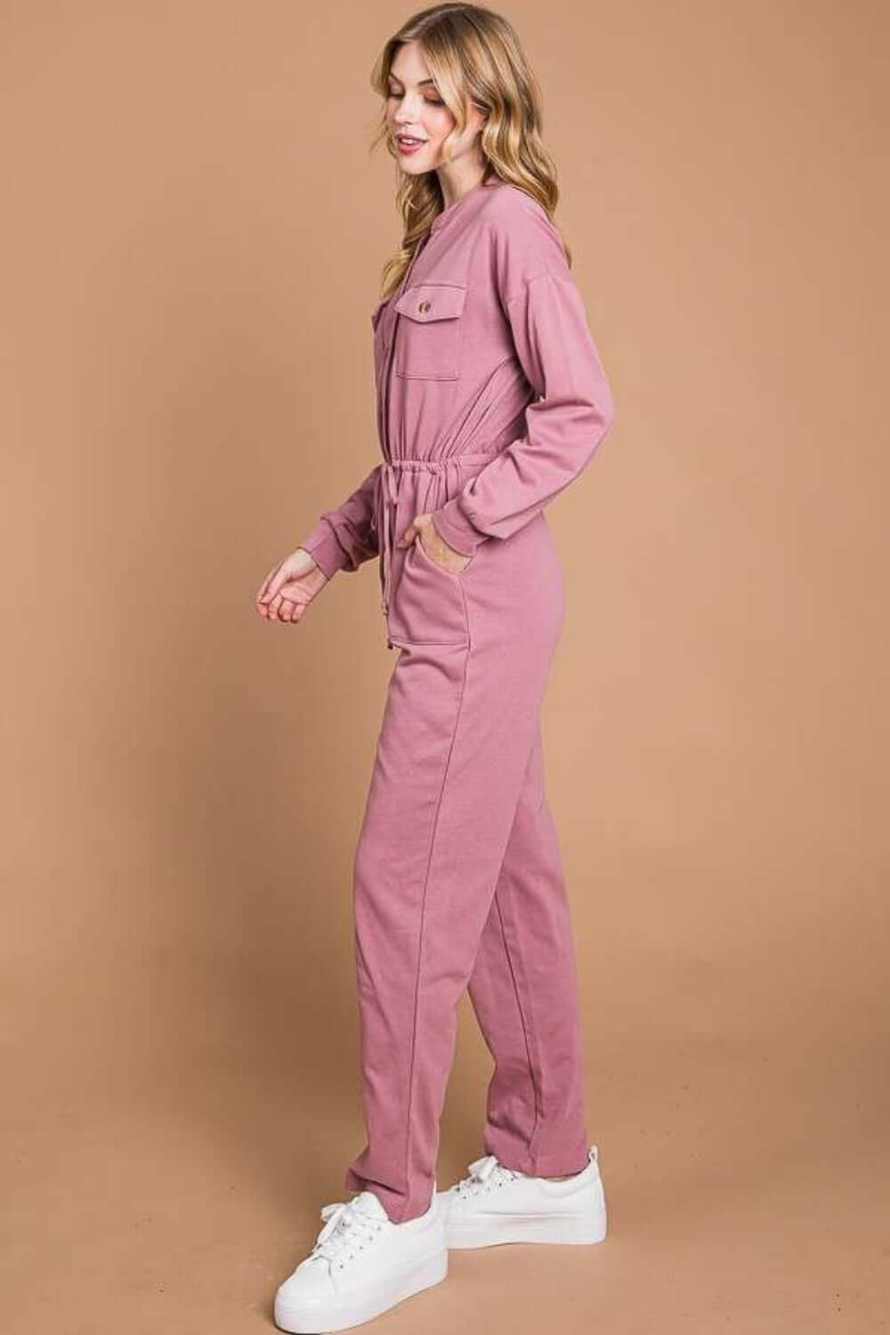 CULTURE CODE Full Size Button Up Drawstring Waist Straight Jumpsuit at Bella Road