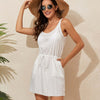 Drawstring Scoop Neck Sleeveless Cover Up Dress - White