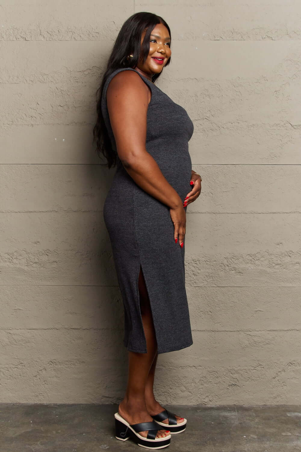 SEW IN LOVE Full Size For The Night Fitted Sleeveless Midi Dress in Black at Bella Road