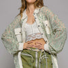 Oversize Pocket Front Lace Button-Down Shirt - Sage