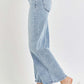 RISEN Full Size High Rise Crop Wide Leg Jeans with Tummy Control in light wash, featuring a relaxed fit and slight stretch