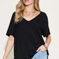 Bamboo Slit V-Neck Short Sleeve T-Shirt