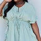 Out Of Time Full Size Ruffle Hem Dress with Drawstring Waistband in Light Sage