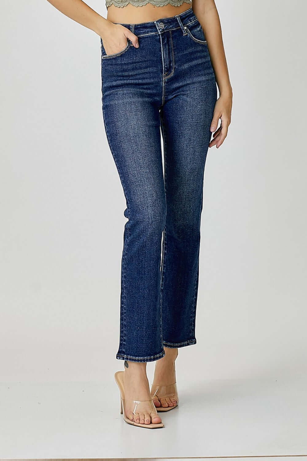 High Waist Straight Risen Jeans for a timeless and classic look, featuring a versatile fit and stylish straight leg silhouette for everyday wear.