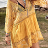 Lace Detail Plunge Cover-Up Dress - Mustard