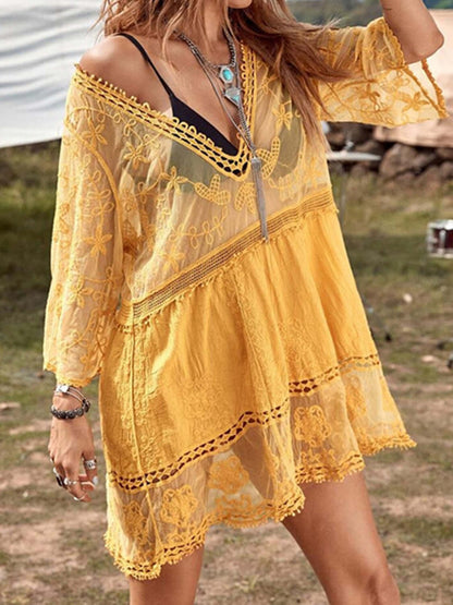 BELLA ROAD Lace Detail Plunge Cover-Up Dress at Bella Road