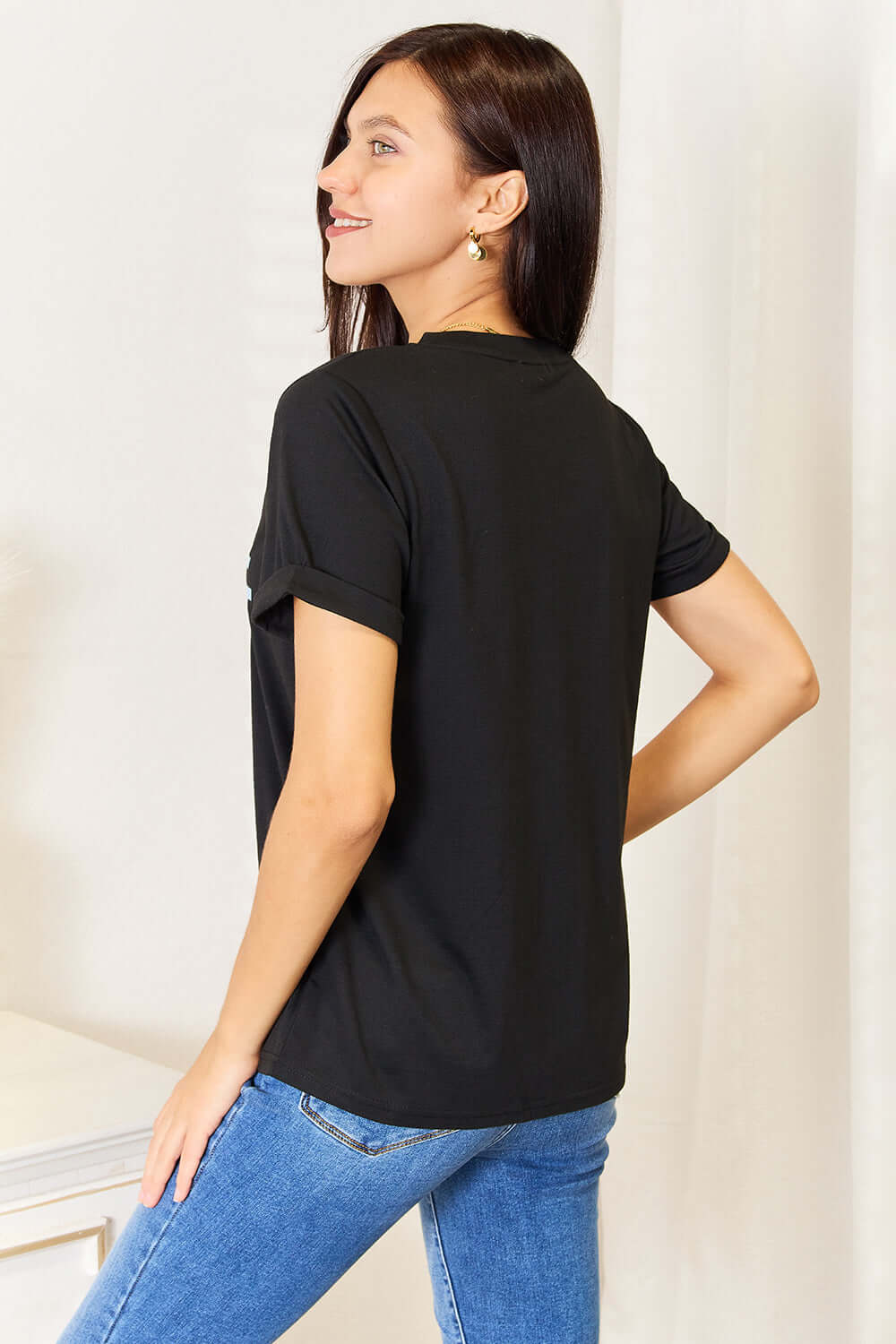 SIMPLY LOVE Slogan Graphic Cuffed Sleeve T-Shirt at Bella Road