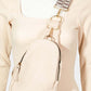 Chic beige faux leather sling bag with stylish single strap on a mannequin, perfect for everyday essentials.