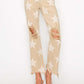 Star printed frayed hem jeans with high rise waist, perfect for stylish and edgy outfits.