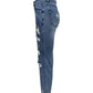 Side view of Bella Road Distressed Raw Hem Jeans with Pockets, showcasing edgy style and moderate stretch denim.