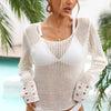 Openwork Scoop Neck Long Sleeve Cover-Up - White