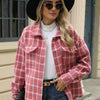 Bella Road Plaid Collared Neck Long Sleeve Jacket - Dusty Pink