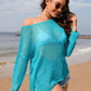 BELLA ROAD Openwork Slit Boat Neck Long Sleeve Cover-Up at Bella Road