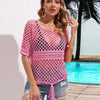 Cutout Round Neck Short Sleeve Cover Up - Hot Pink