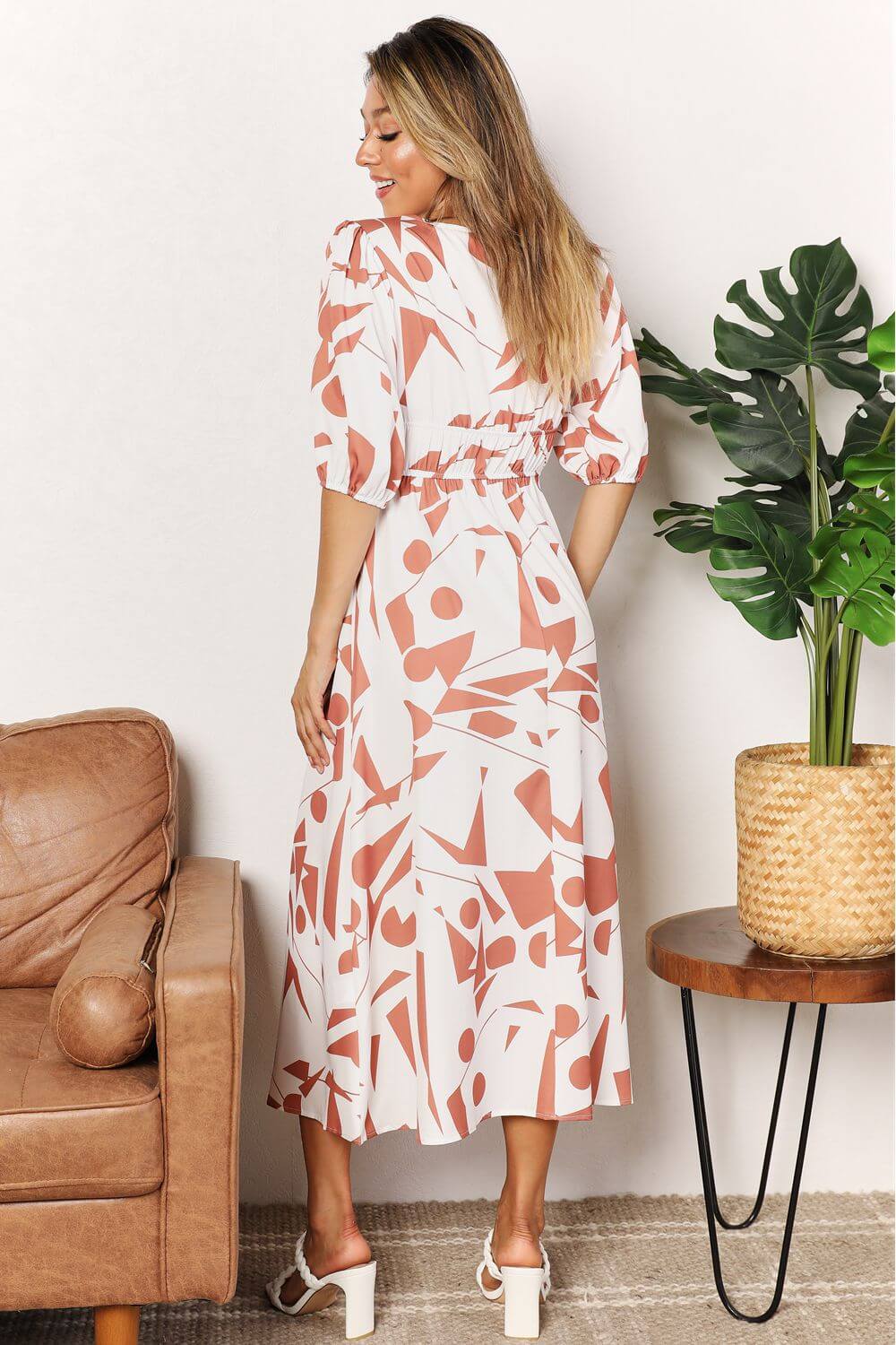 DOUBLE TAKE Printed Surplice Balloon Sleeve Dress at Bella Road