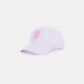 Ribbon Bow Chenille Patch Baseball Cap in white with pink bow detail, elegant and chic design, adjustable strap for custom fit.