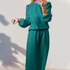 Double Take Texture Long Sleeve Top and Wide Leg Pants Set - Teal