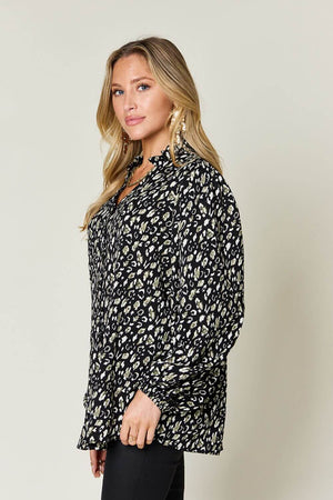 DOUBLE TAKE Full Size Leopard Long Sleeve Blouse at Bella Road