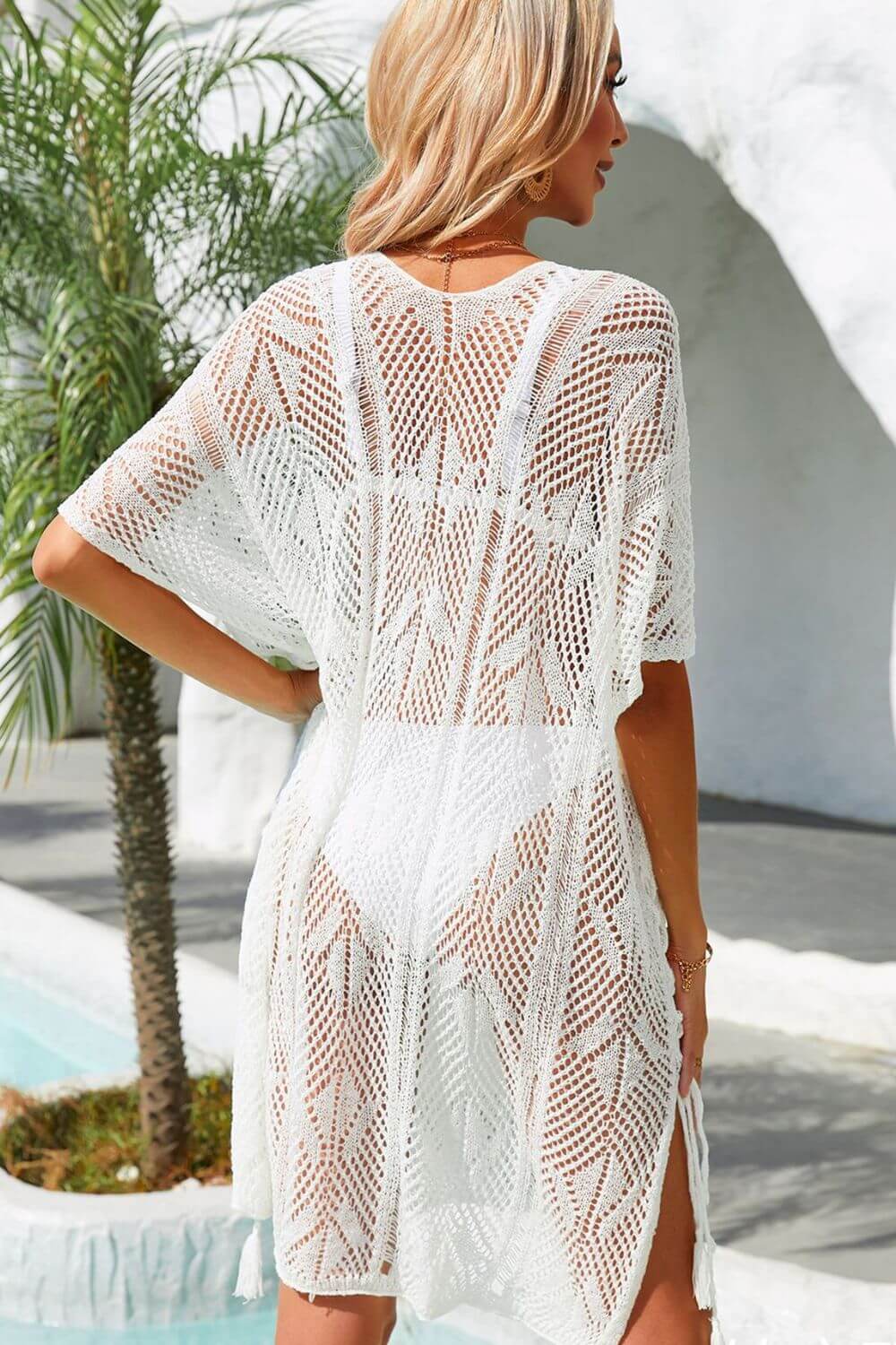 BELLA ROAD Side Slit Tassel Openwork Cover-Up Dress at Bella Road