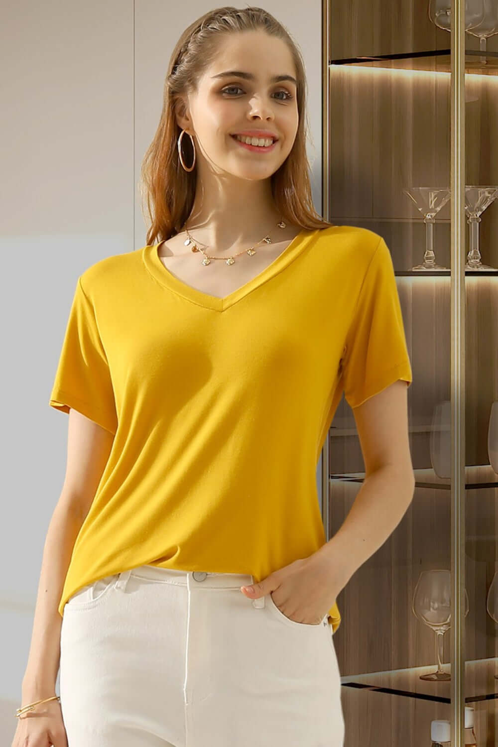 NINEXIS Full Size V-Neck Short Sleeve T-Shirt at Bella Road