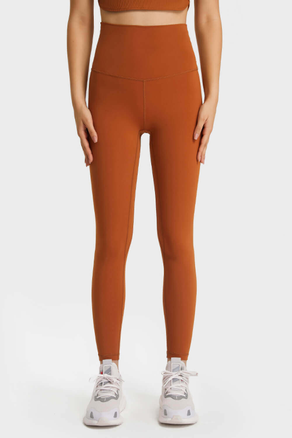 Millennia Ultra Soft High Waist Leggings in warm brown, perfect for yoga or casual athleisure outfits. Highly stretchy and comfortable.