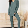 Notched Long Sleeve Top and Pants Set - Deep Teal