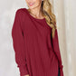 Ribbed Round Neck Slit T-Shirt