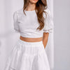 Floral Embroidered Back Lace Up Crop Top - White