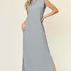 Texture Mock Neck Sleeveless Maxi Dress | Full Size - Cloudy Blue