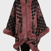 Bella Road Fuzzy Checkered Long Sleeve Poncho - Dusty Pink