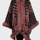 Cozy Bella Road fuzzy checkered long sleeve poncho in pink and black, perfect for stylish fall layering.