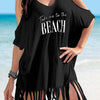 Fringe V-Neck Cold Shoulder Cover Up - Black