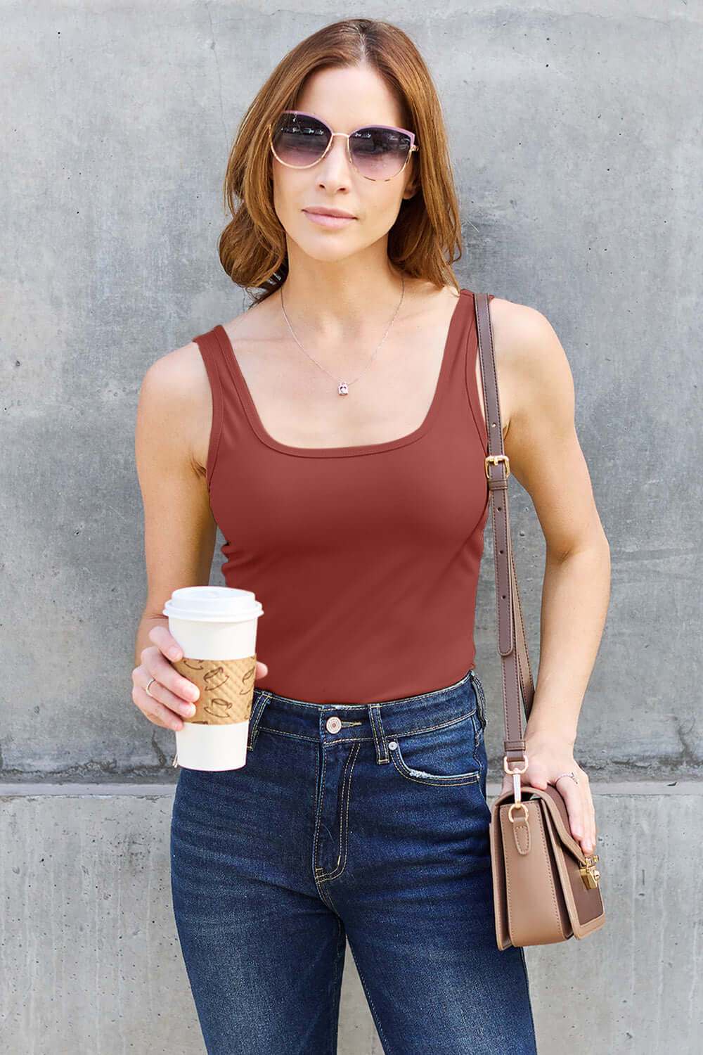 BASIC BAE Full Size Square Neck Wide Strap Tank at Bella Road