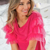 Ruffle Mesh Lace Layered Short Sleeve Top - Fuchsia