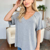 Bamboo Slit V-Neck Short Sleeve T-Shirt - Gray