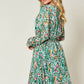 DOUBLE TAKE Full Size Printed Drawstring Waist Long Sleeve Dress at Bella Road