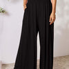 Smocked Wide Waistband Wide Leg Pants | Full Size - Black