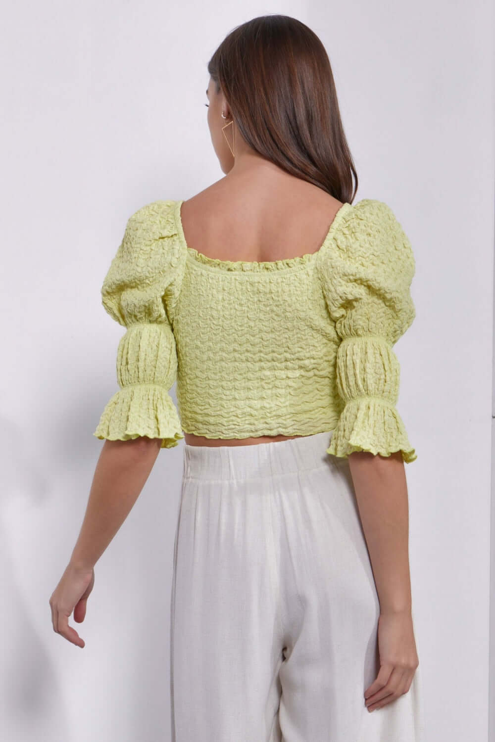 TASHA APPAREL Crinkle Texture Puff Sleeve Crop Top at Bella Road