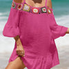 Crochet Cold Shoulder Three-Quarter Sleeve Cover Up - Hot Pink