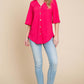 BOMBOM Texture Decorative Button V-Neck Top at Bella Road