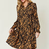 Printed Ruffle Hem Long Sleeve Dress | Full Size - Caramel