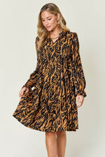 DOUBLE TAKE Full Size Printed Ruffle Hem Long Sleeve Dress at Bella Road