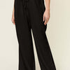 Texture Drawstring Wide Leg Pants | Full Size - Black