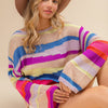 BiBi Multi Color Geometric Stripe Sweater - Latte/Blue