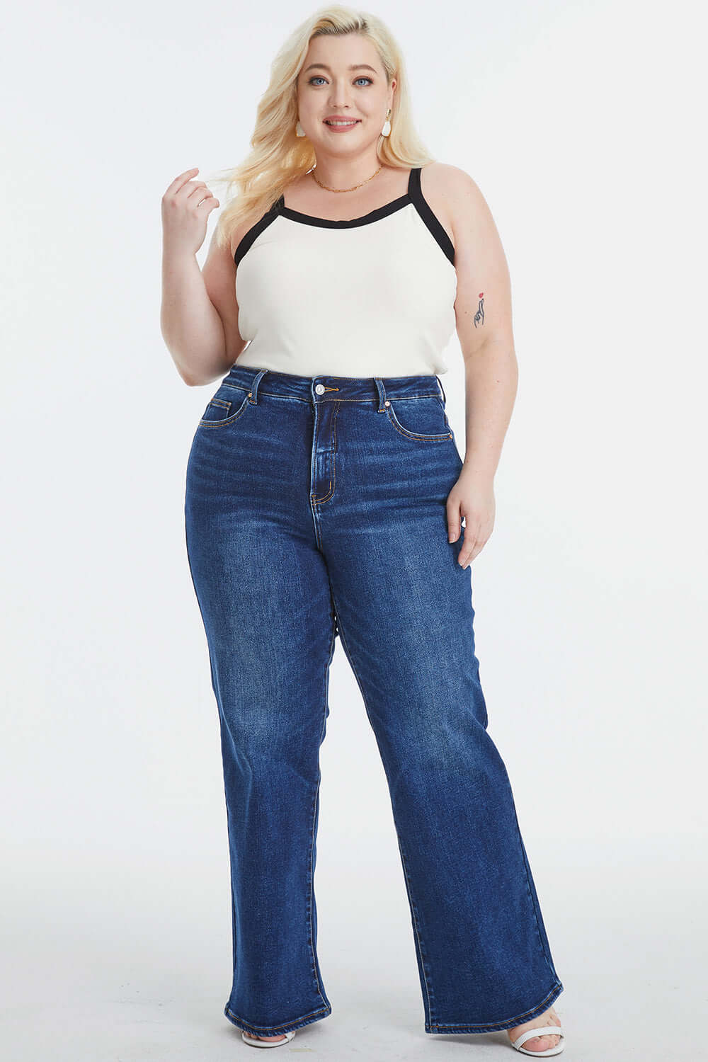 BAYEAS Full Size High Waist Cat's Whisker Wide Leg Jeans at Bella Road