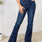 Woman wearing slim bootcut jeans with a modern style and classic comfort, perfect for any occasion.