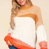 Haptics Color Block Long Sleeve Sweater - Camel/Ivory/Orange