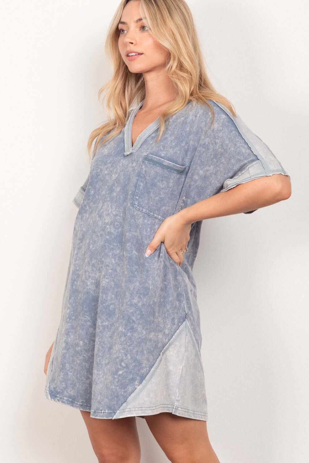 VERY J Short Sleeve V-Neck Tee Dress at Bella Road