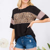 Leopard Exposed Seam Short Sleeve T-Shirt | Full Size - Black Leopard